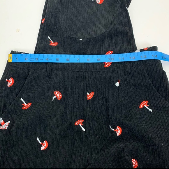 Cider Women S Bib Overalls Embroidered Mushrooms Corduroy Hippie Wide Leg Black - Picture 10 of 16